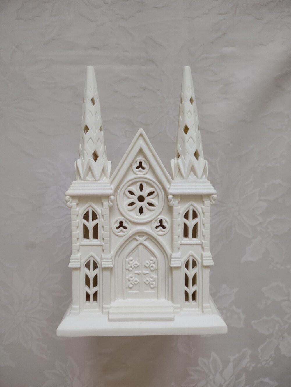 PartyLite Bisque Porcelain Cathedral Shaped Candle Holder